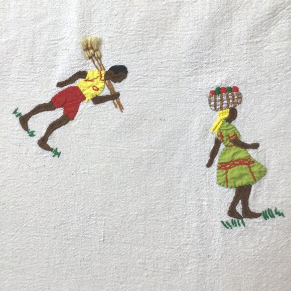 Embroidered African Cotton Linen Tablecloth Traditional Farm Harvest 34x36 in. - Picture 6 of 12